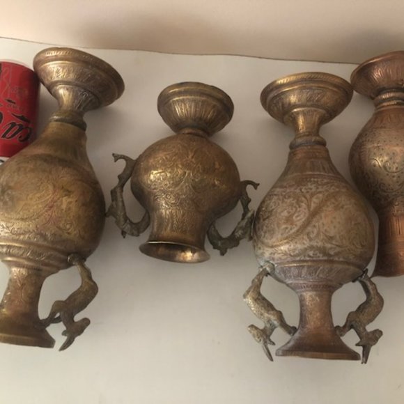 Antique Oriental Bronze Vases with animal's handles. Set of 4. Hindy. gods. - Picture 8 of 15